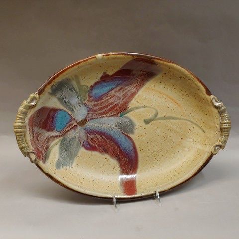 #20853A Platter Lg. Oval 18x12.5 Tan/Floral Pattern at Hunter Wolff Gallery
